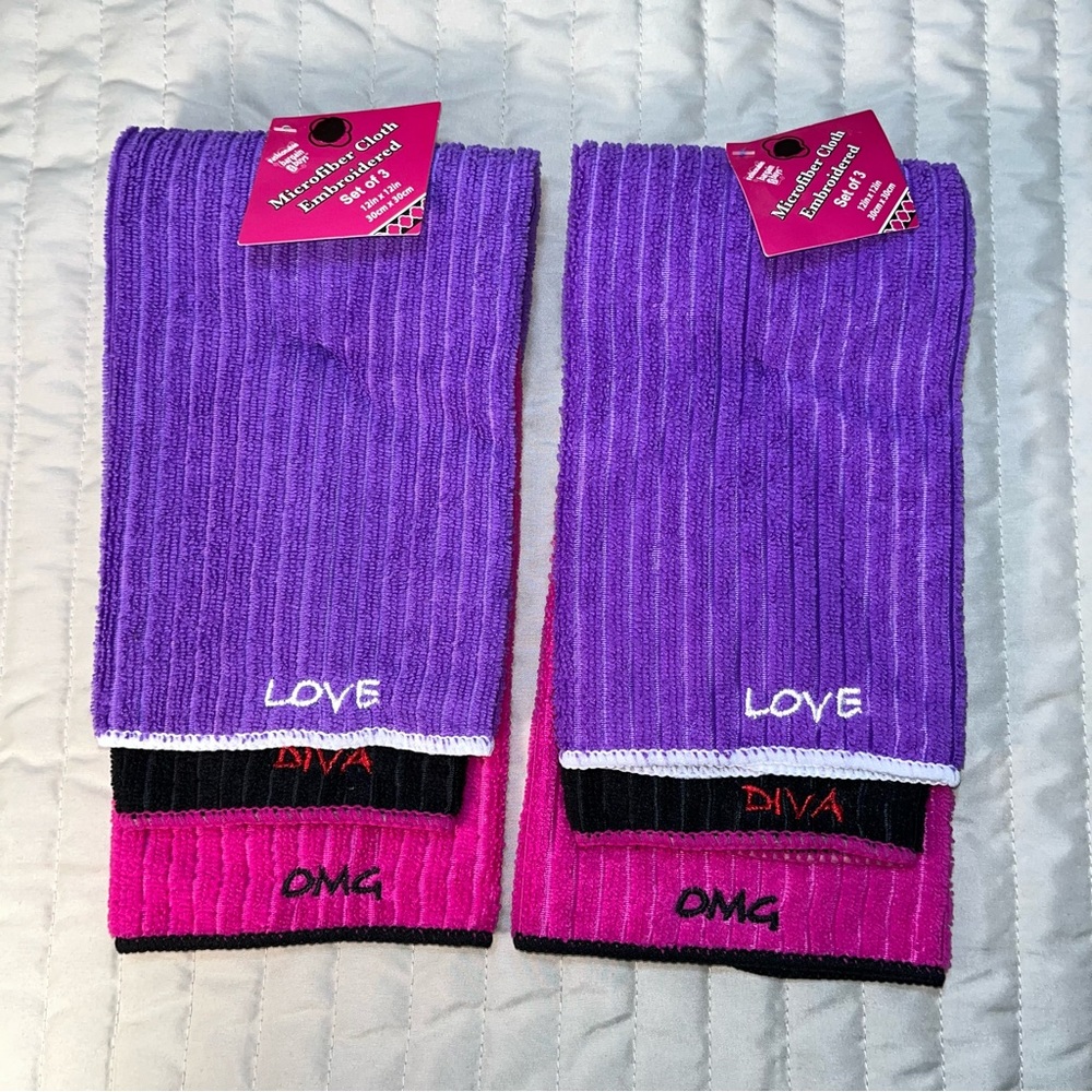 6 Microfiber cloths Valentine’s Makeup Cleaning NWT  Pink Purple OMG LOVE DIVA